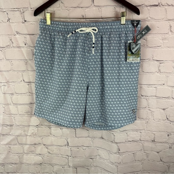 Daniel Cremieux swimwear Blue White geo print 6" Swim Trunks shorts sz L - Picture 1 of 10